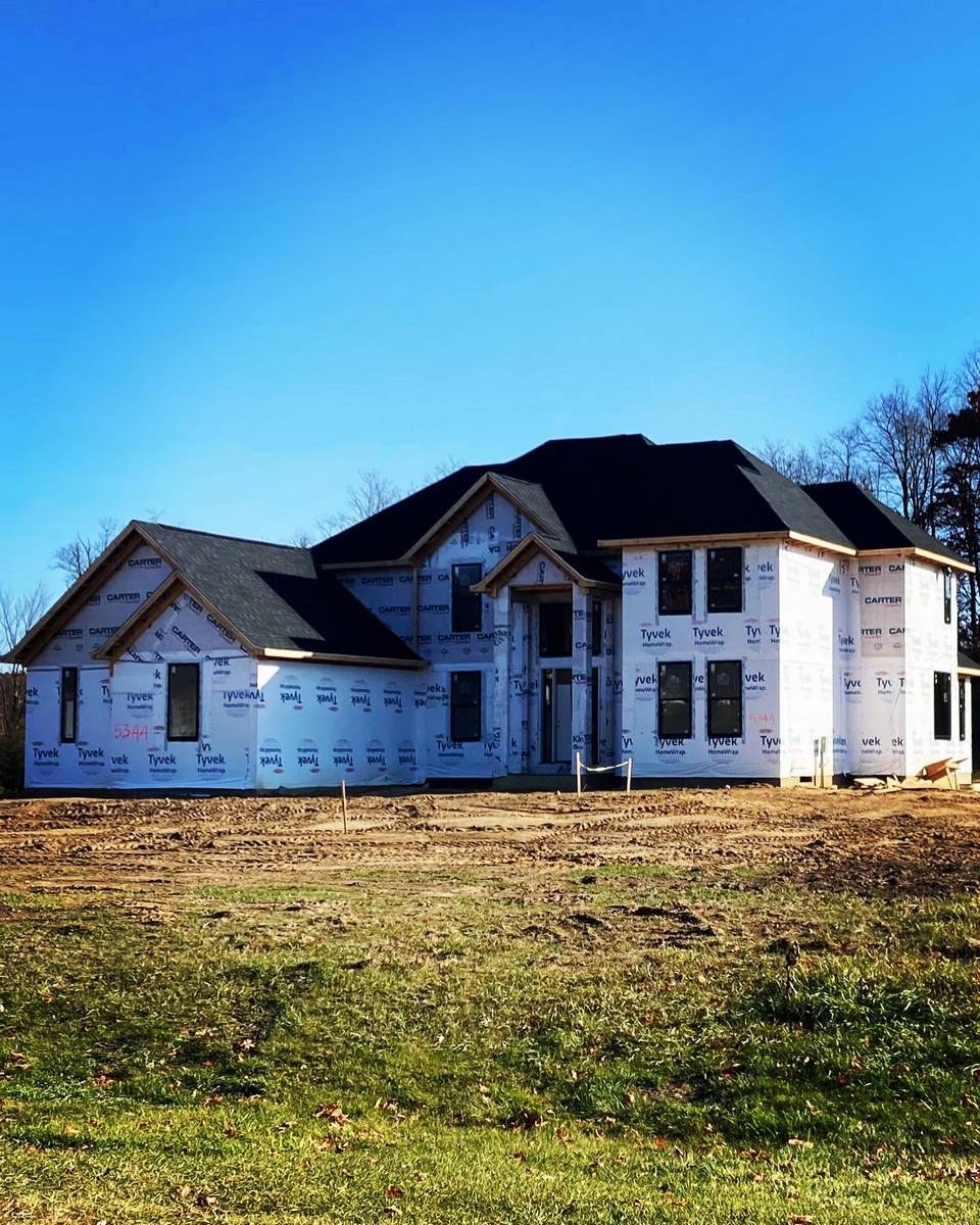 Custom new build interior framing in progress with open stud walls
